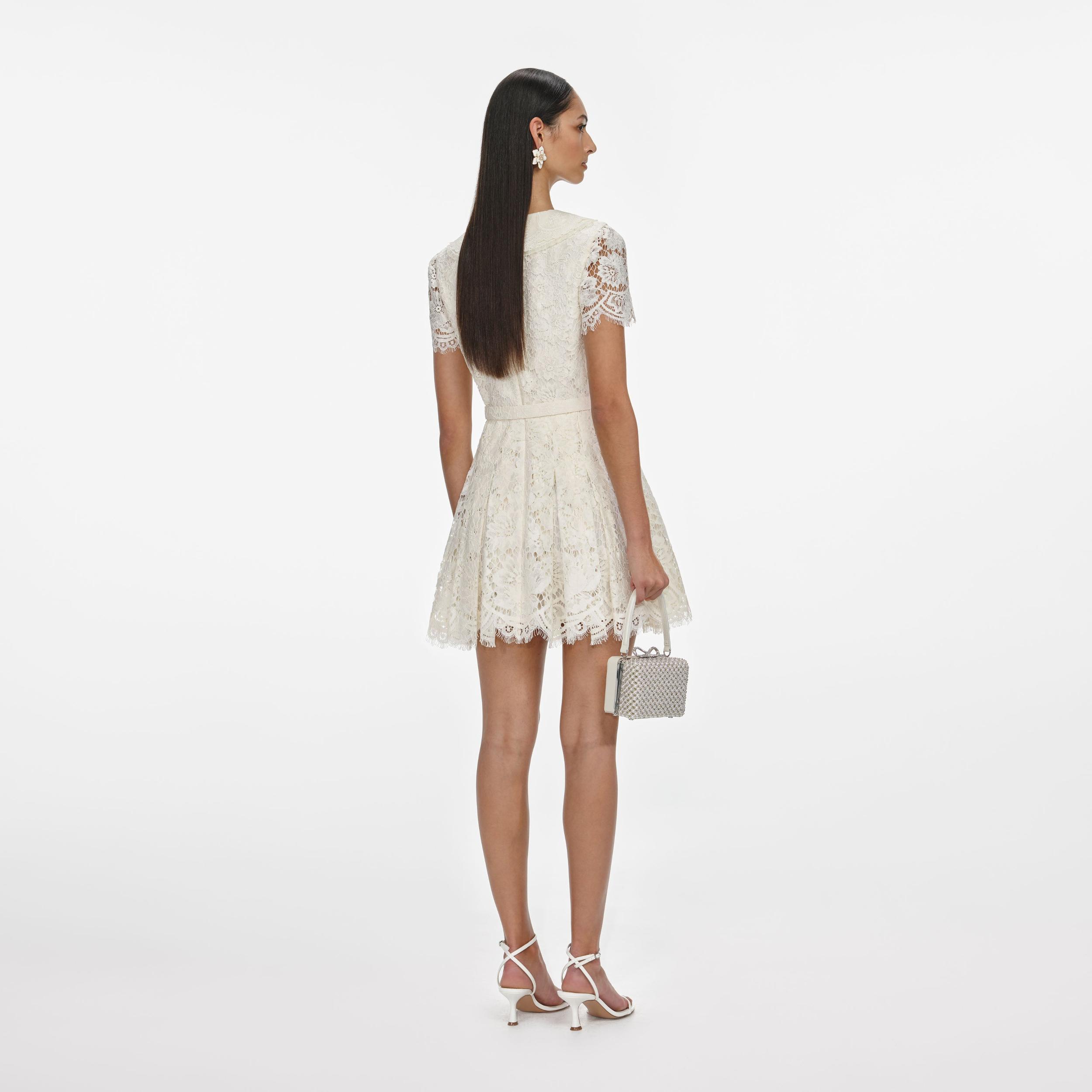 Cream Floral Lace Mini Dress Product Image