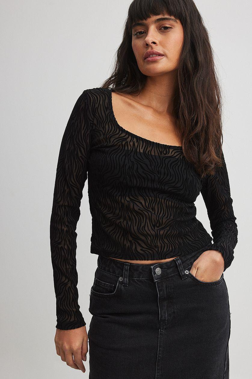 Burn Out Mesh Scoop Neck Top Product Image