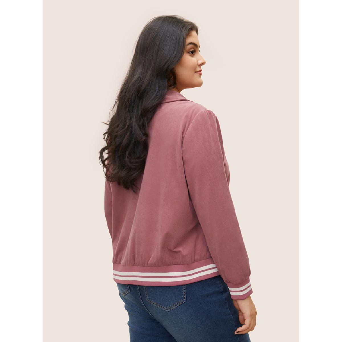 Plus Size Contrast Trim Button Through Rib Knit Jacket Women DustyPink Non Slanted pocket Everyday Jackets BloomChic 22-24/3X Product Image