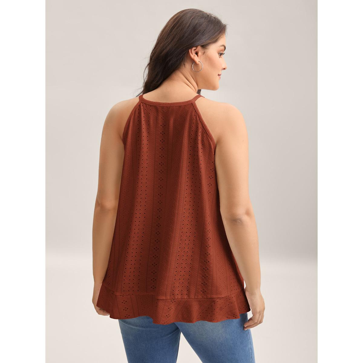 Plus Size Textured Knit Overlap Hem Tank Top Women Browncoffeecolor Leisure Overlapping Round Neck Casual Tank Tops Camis BloomChic 14-16/1X Product Image