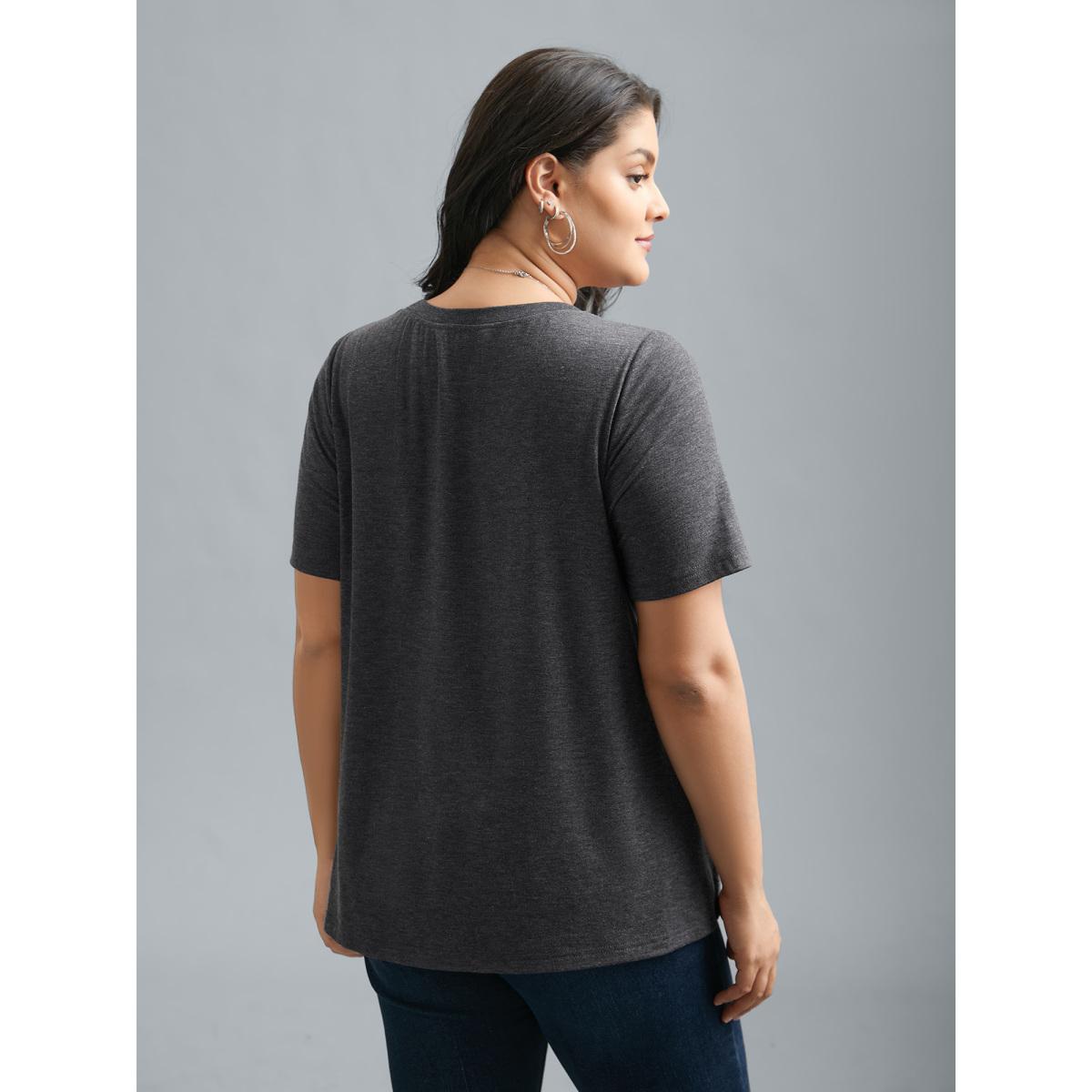 Plus Size Round Neck Lunar Pattern Slim-Fit T-Shirt DimGray Women Casual Non Star and moon Round Neck Everyday T-shirts BloomChic 26/4X Product Image