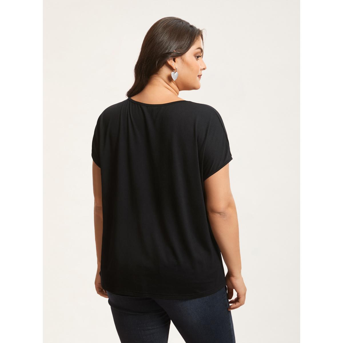 Plus Size Heart Print Stretchy Dolman Sleeve T-Shirt Black Women Leisure Non V-neck Casual T-shirts BloomChic 14-16/1X Product Image
