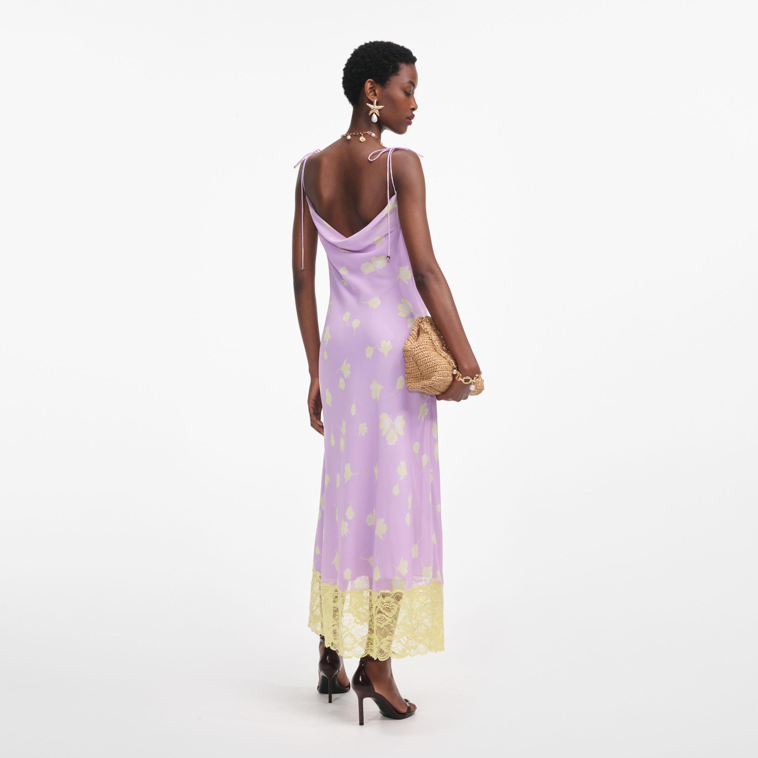 Lilac Floral Chiffon Midi Dress Product Image