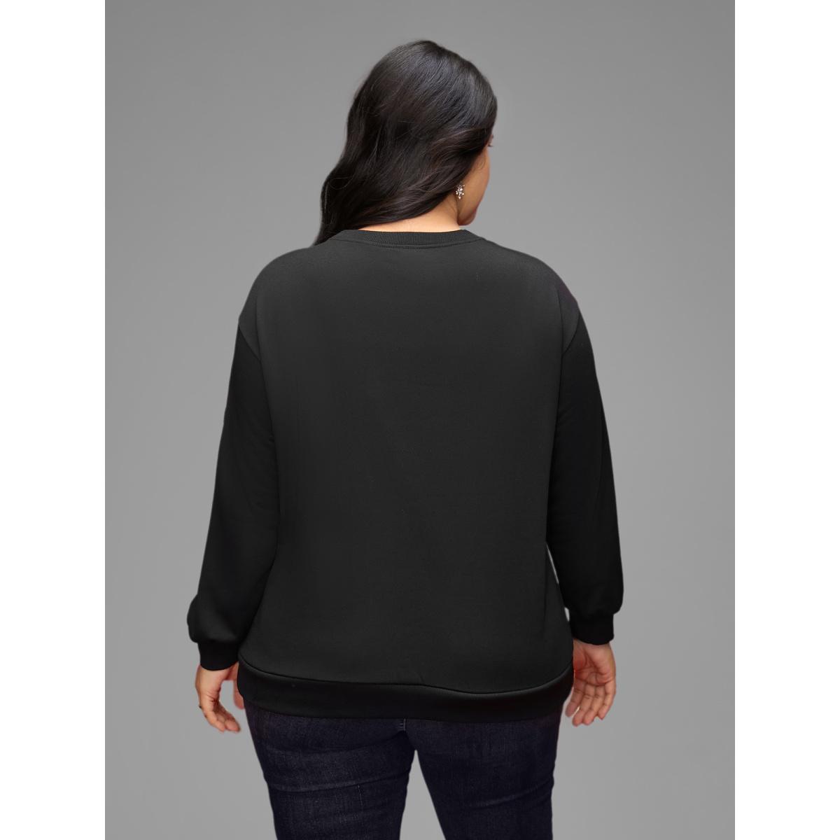 Plus Size Sequin Heart Embellished Puffy Sleeves Sweatshirt Women Black Casual Round Neck Everyday Sweatshirts BloomChic 18-20/2X Product Image