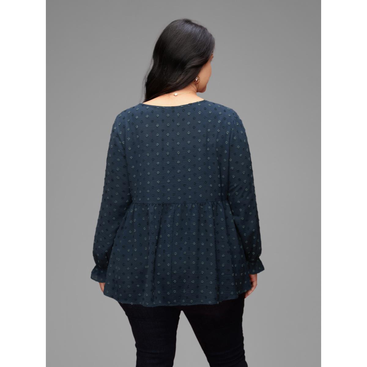 Plus Size Plum Textured Dot Elastic Cuffs A-line Blouse Women Leisure Long Sleeve Round Neck Casual Blouses BloomChic 10/M Product Image