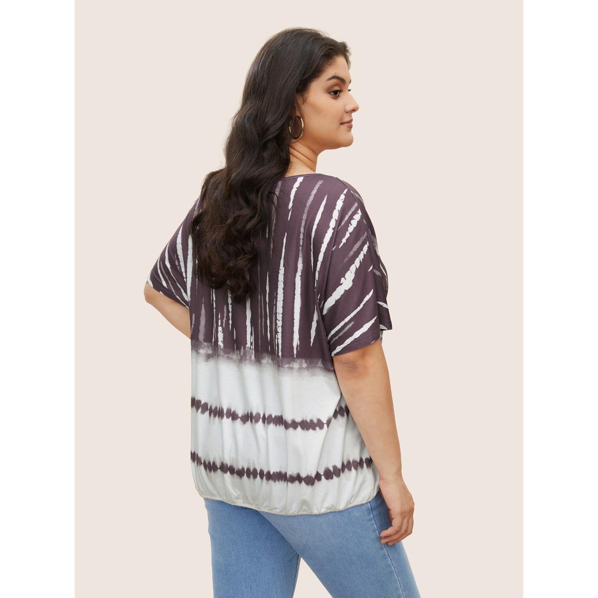 Plus Size Tie Dye Batwing Sleeve T-shirt Mauve Women Casual Tie Dye V-neck Everyday T-shirts BloomChic 18-20/2X Product Image