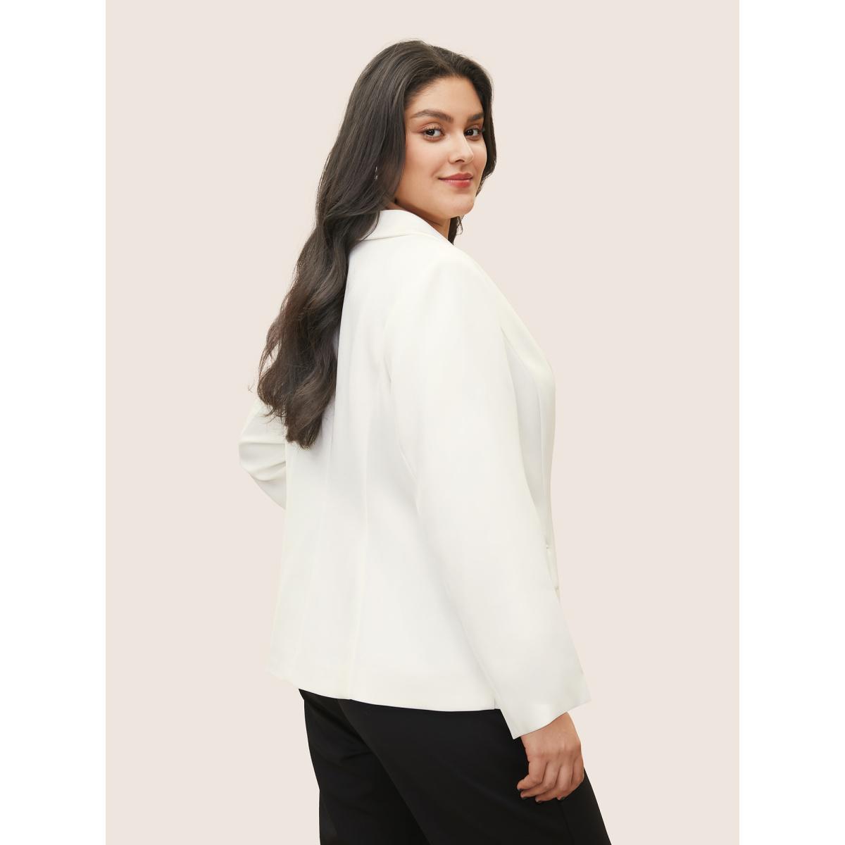 Plus Size Plain Suit Collar Pocket Blazer White Women Work Plain Non Sleeve Long Sleeve Suit Collar 22-24/3X Open pocket with flap Workwear Essentials Blazers BloomChic Product Image