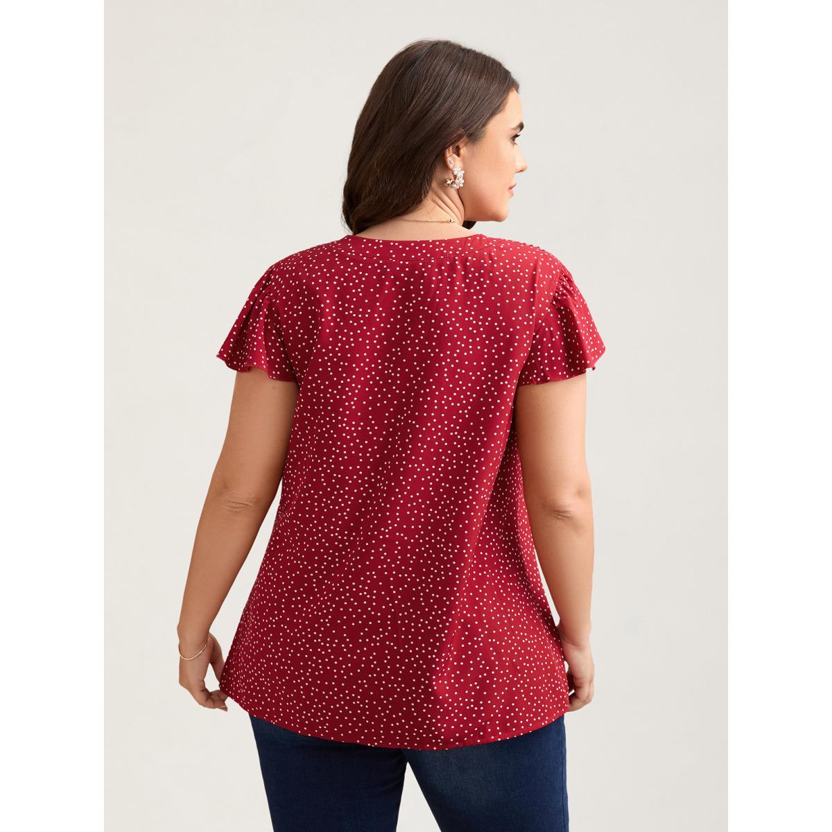 Plus Size Raspberry Polka Dot Print Toothpick Pleat Blouse Women Timeless Short sleeve Notched collar Elegant Blouses BloomChic 14-16/1X Product Image