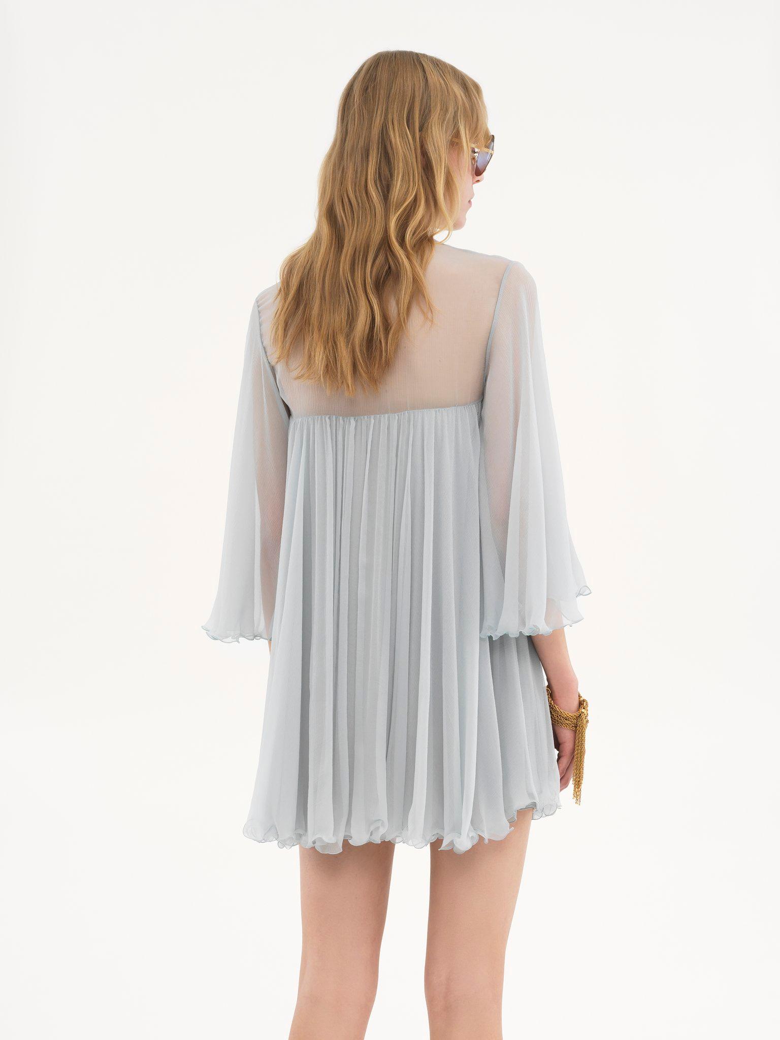 Pleated mini dress in silk mousseline Product Image