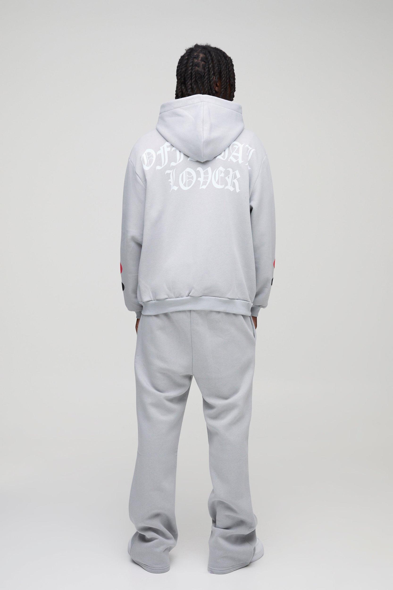 Oversized Heart Skelton Puff Print Flare Zip Through Tracksuit | boohooMAN USA Product Image