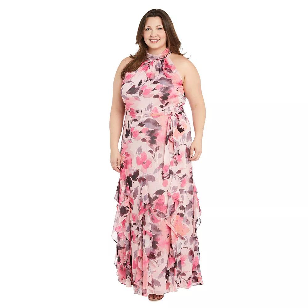 Plus Size R&M Richards Long Lurex Mock Halter Dress, Women's, Size: 18 W, Blush Pink Product Image