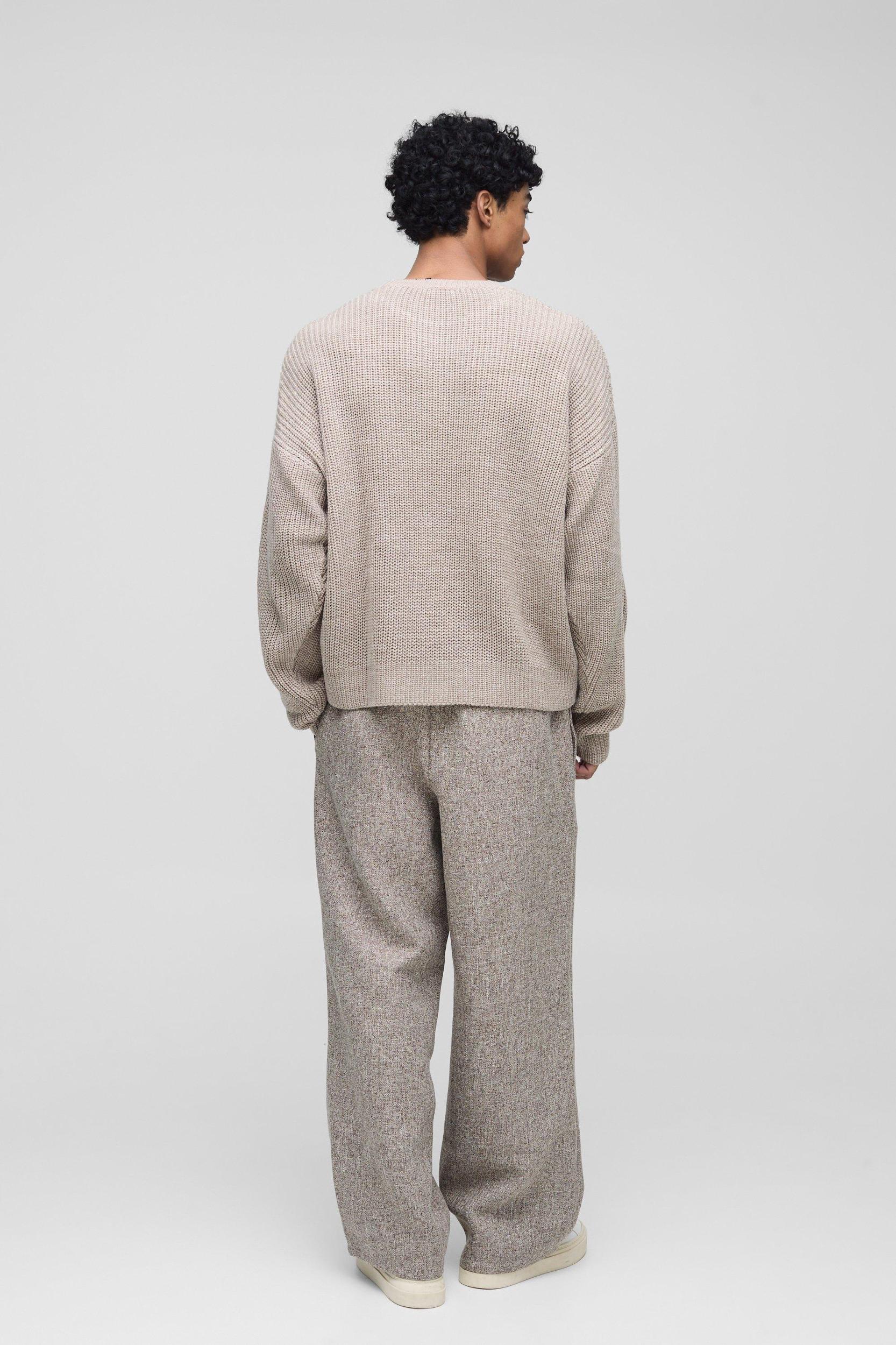 Boxy Crew Neck Ribbed Knitted Sweater | boohooMAN USA Product Image