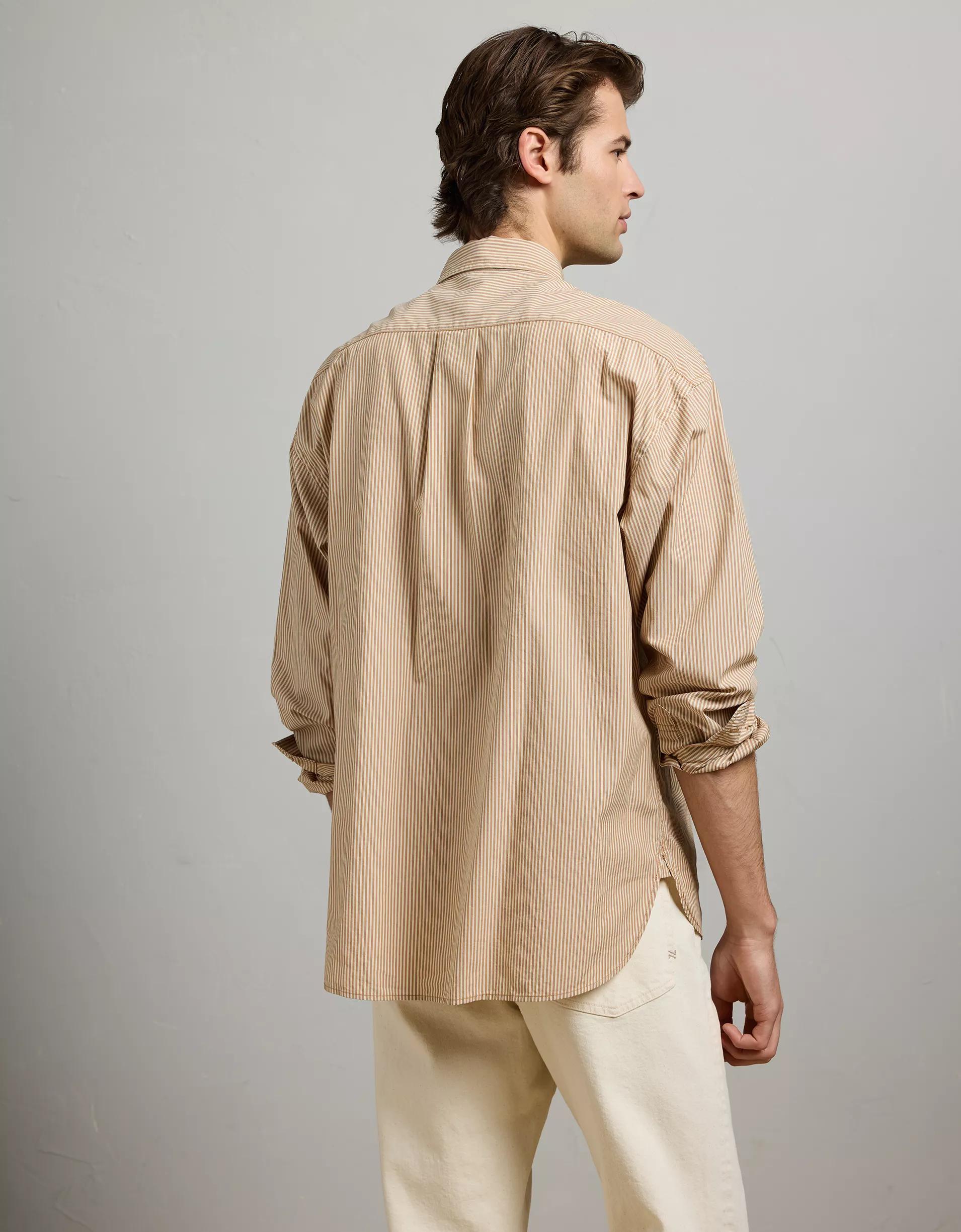 AE77 Premium Relaxed Striped Poplin Button-Up Shirt Product Image