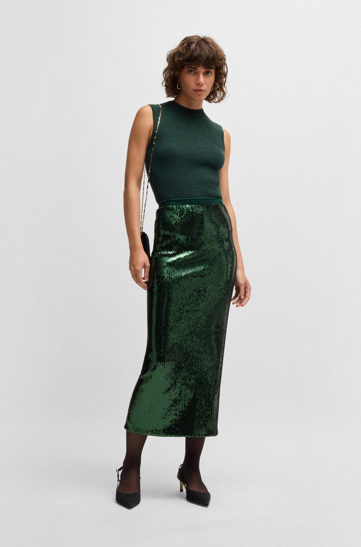 Relaxed-fit midi skirt with sequin embellishments Product Image