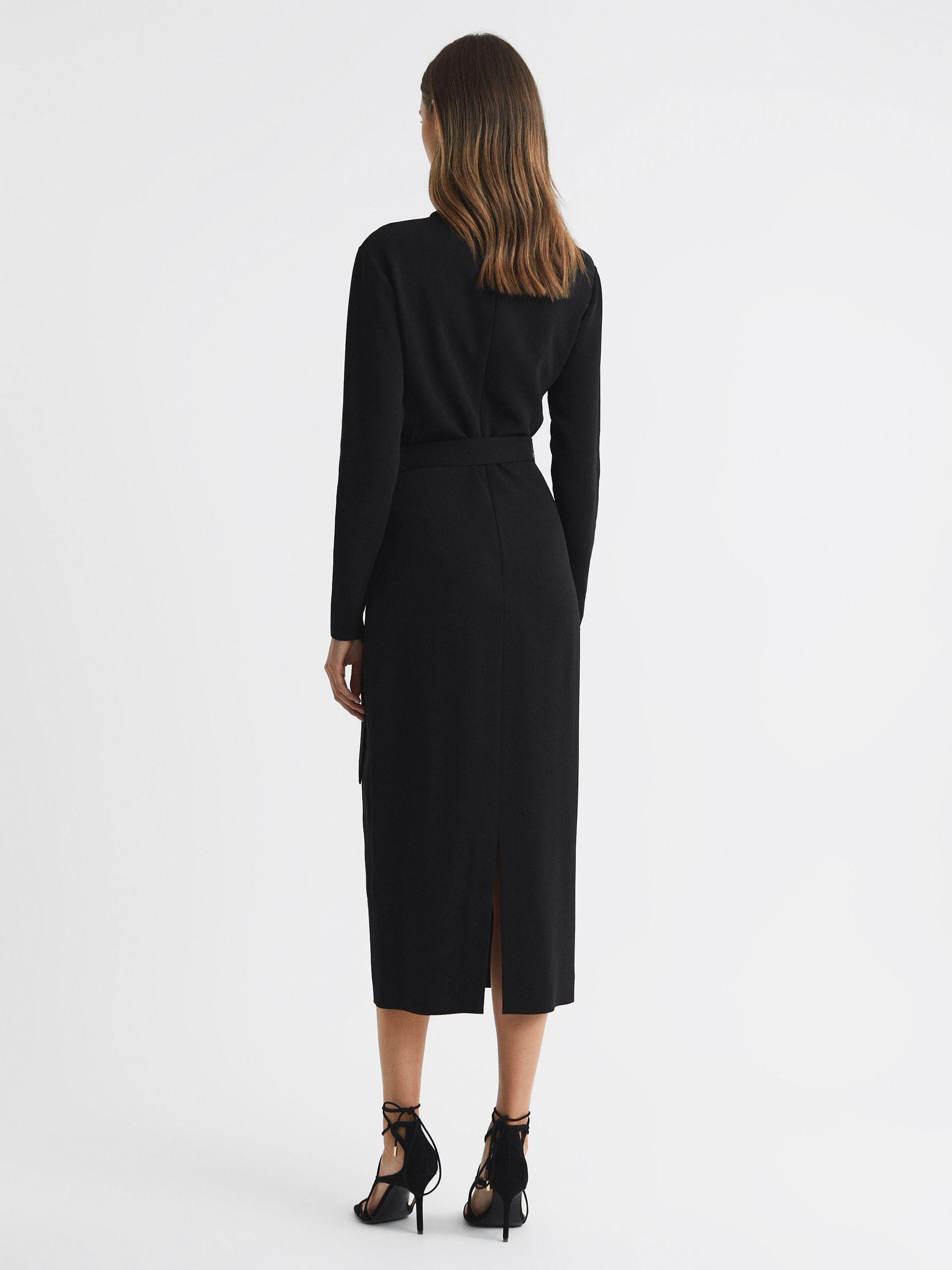 Contrast Stripe Belted Midi Dress in Black/White Product Image