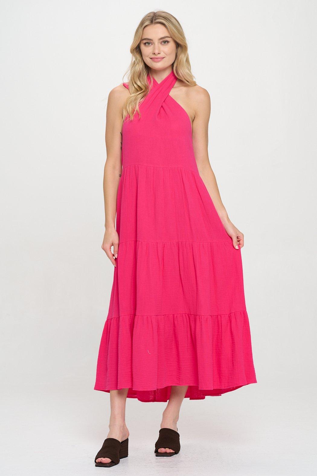 Fuchsia Island Halter Maxi Dress Product Image