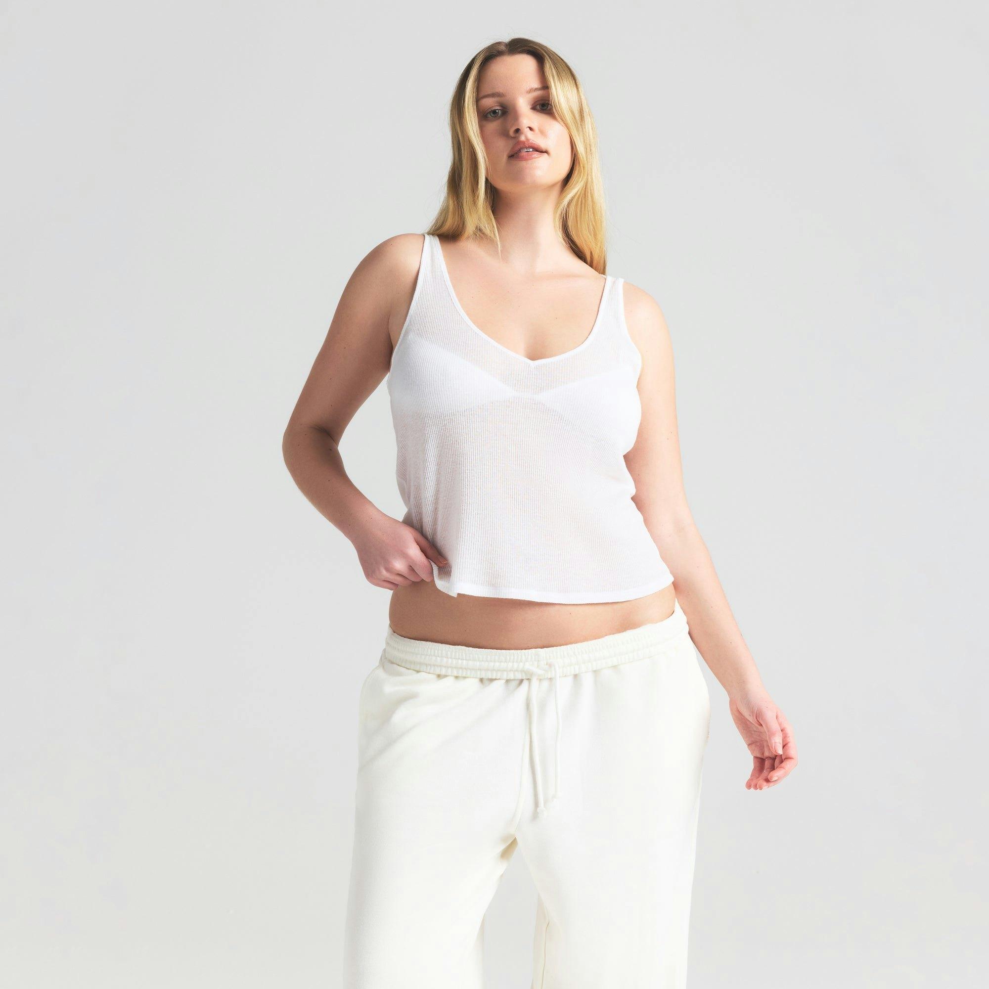 SHEER COTTON V NECK TANK | SNOW Product Image