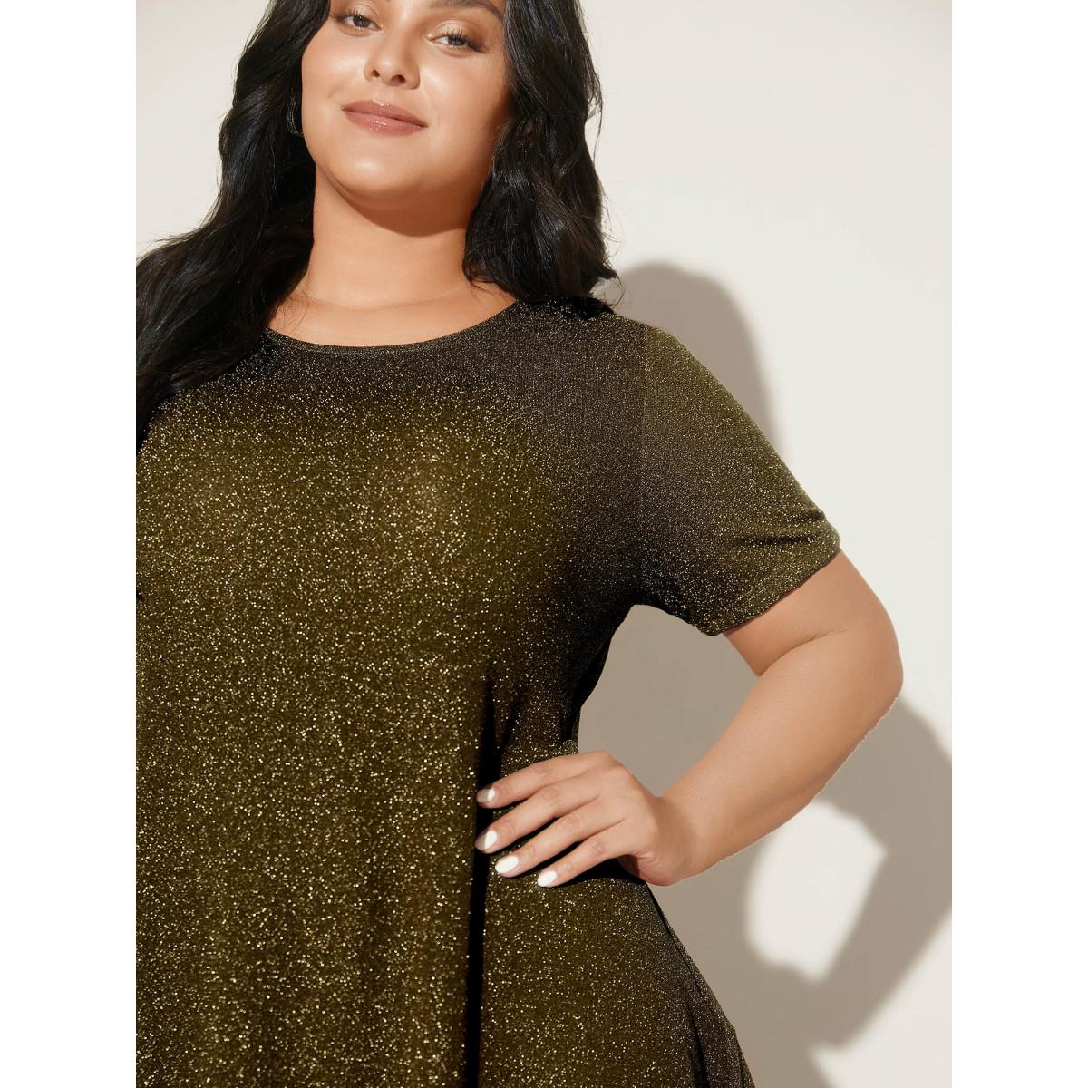 Plus Size Shimmering Gold & Silver Thread A-Line Tee Gold Women Leisure Non Round Neck Loose Casual T-shirts BloomChic 28/5X Product Image
