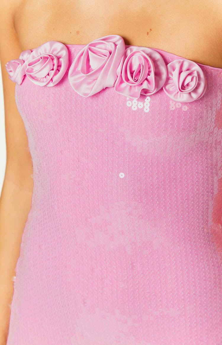 Quinn Pink Sequin Rose Mini Dress Baby Product Image