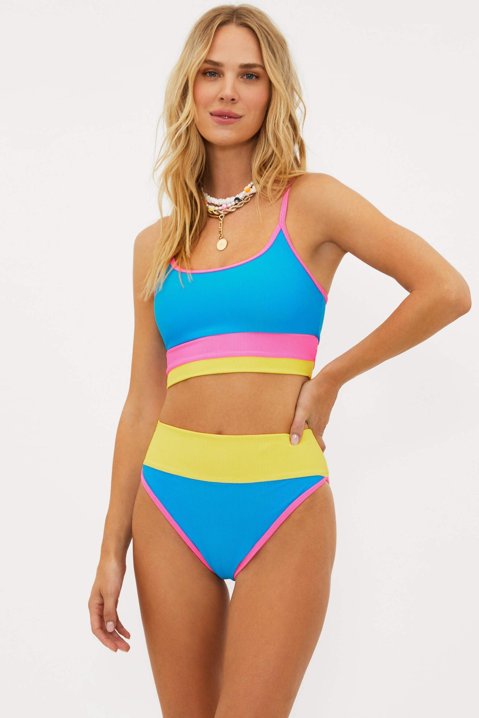 FINAL SALE Beach Riot | Eva Bikini Top | Coral Reef Colorblock Product Image