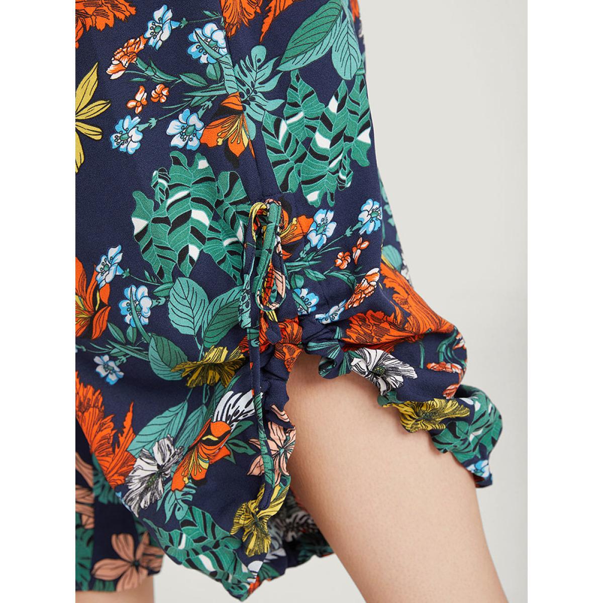 Plus Size Floral Print Drawstring Elastic Waist Pocket Pants Women Multicolor Elegant High Rise Dailywear Pants BloomChic 28/5X Product Image