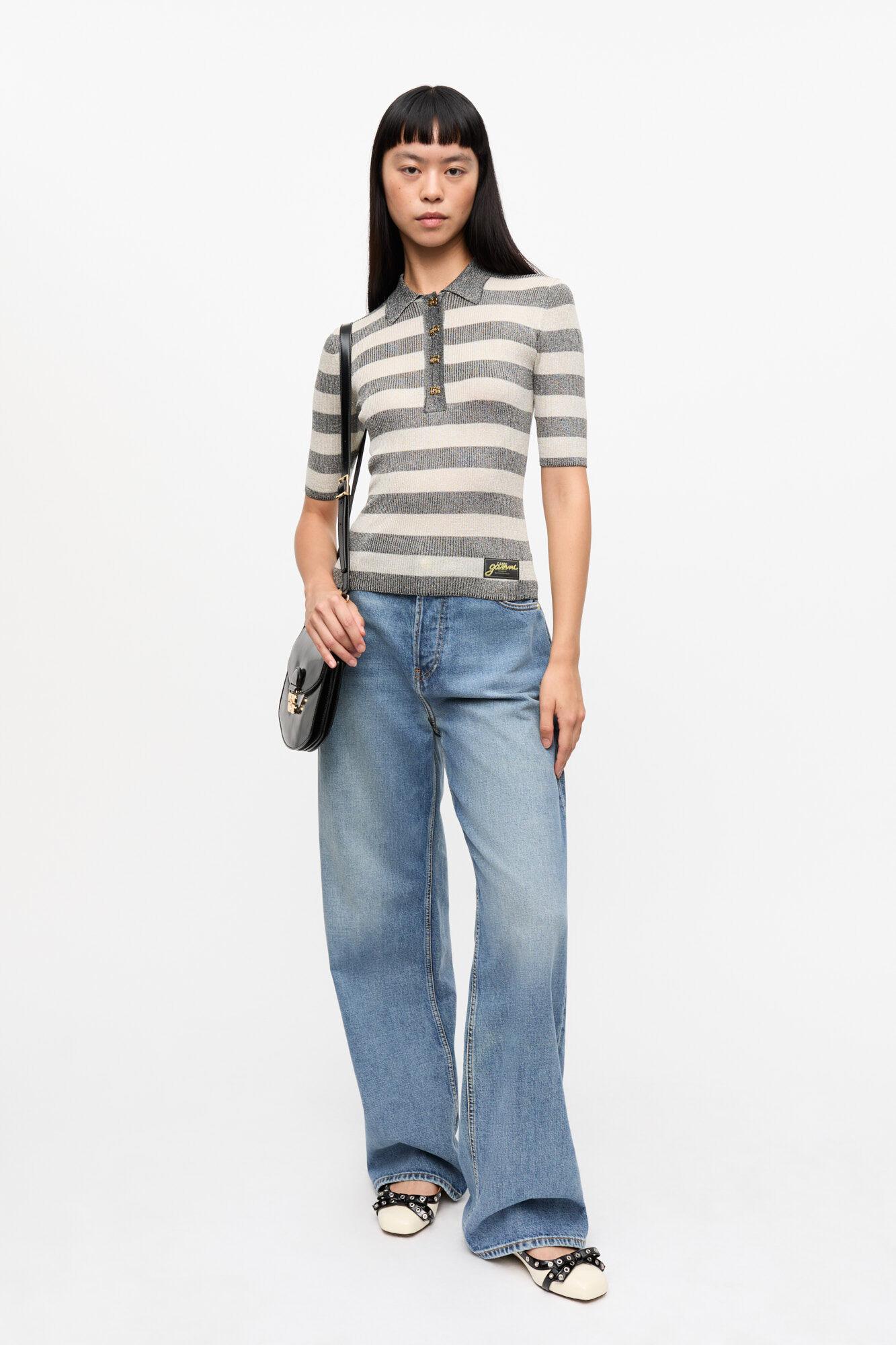 Striped Sparkle Rib Polo T-Shirt Product Image