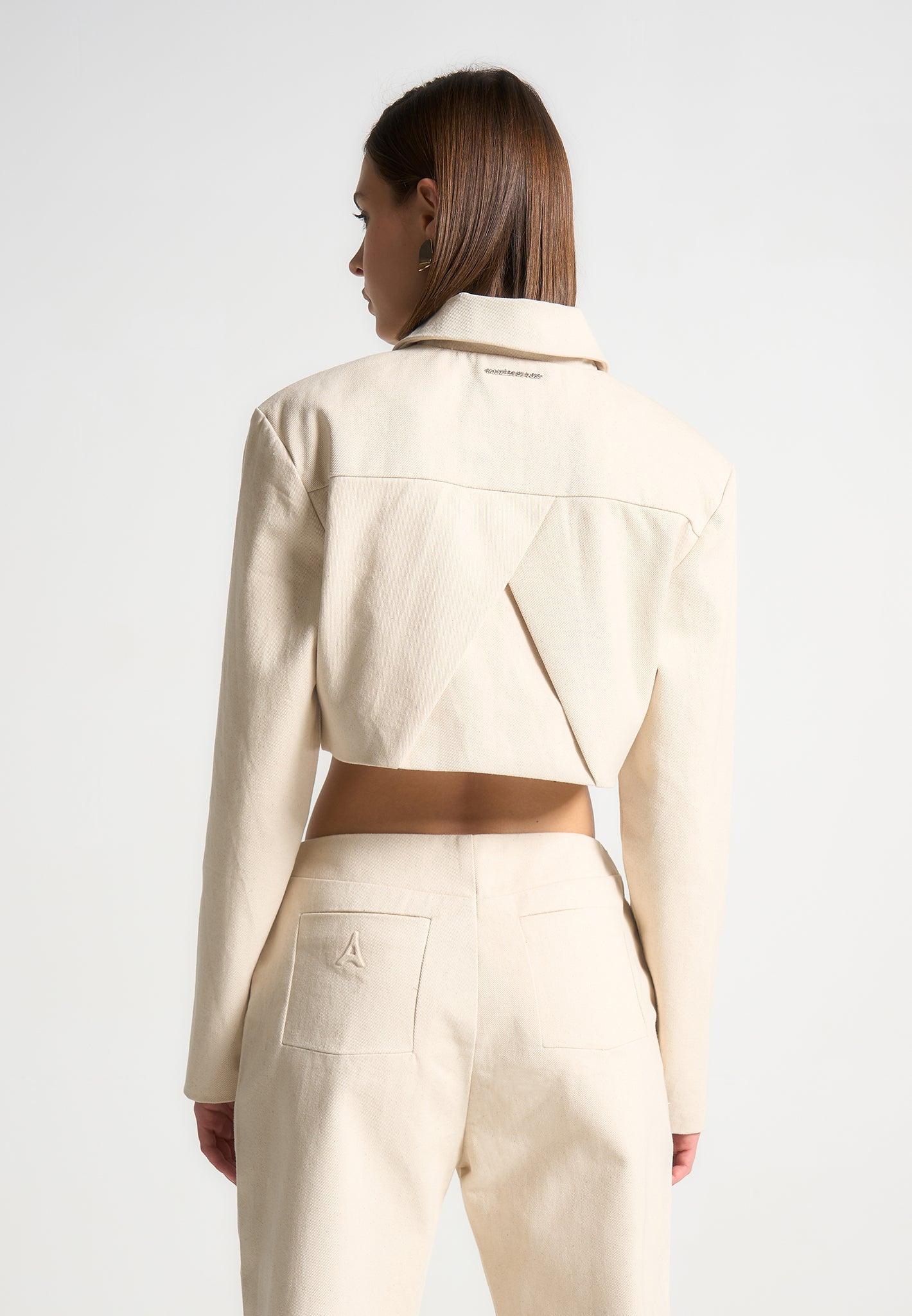 Wide Shoulder Cropped Denim Jacket - Cream Female Product Image