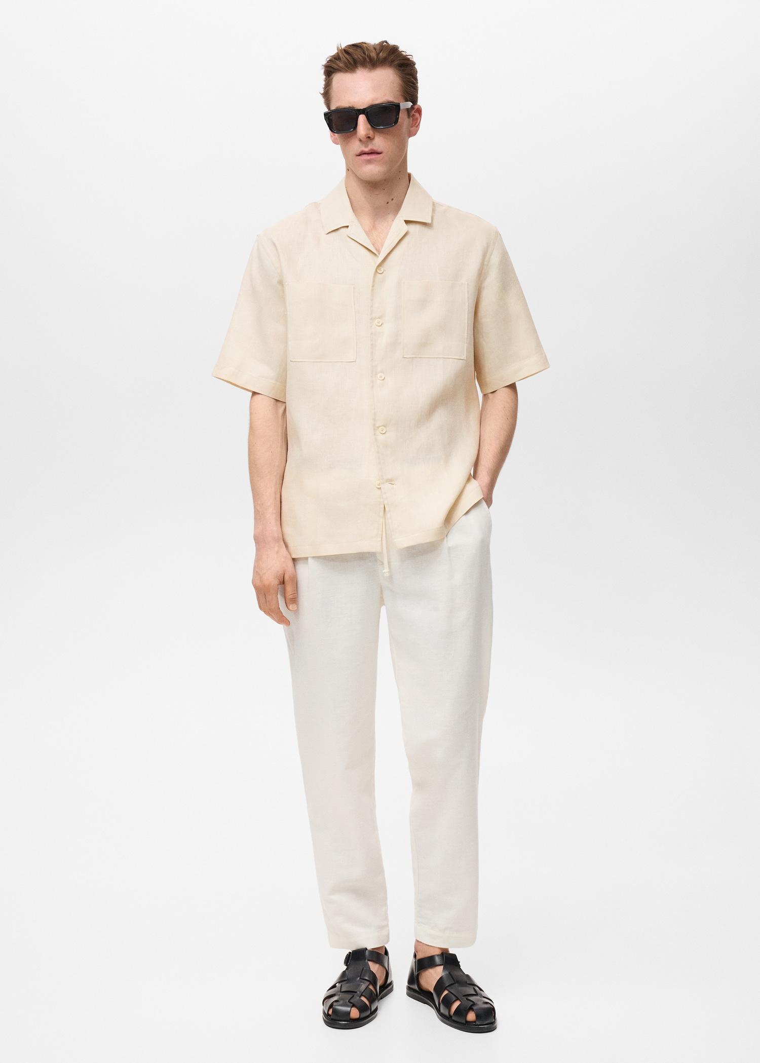 100% linen bowling-collar shirt - Men | MANGO USA Product Image