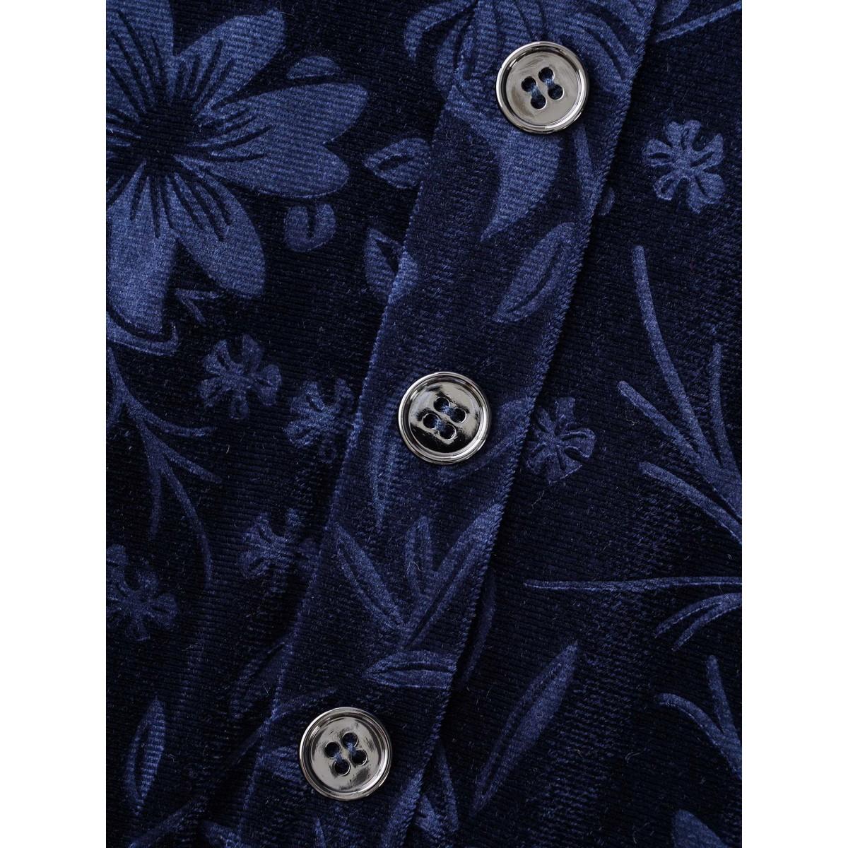 Plus Size Velvet Button Detail V-Shaped Neck Dress DarkBlue Women Cocktail Texture V-neck Elbow-length sleeve Curvy BloomChic 30/6X Product Image