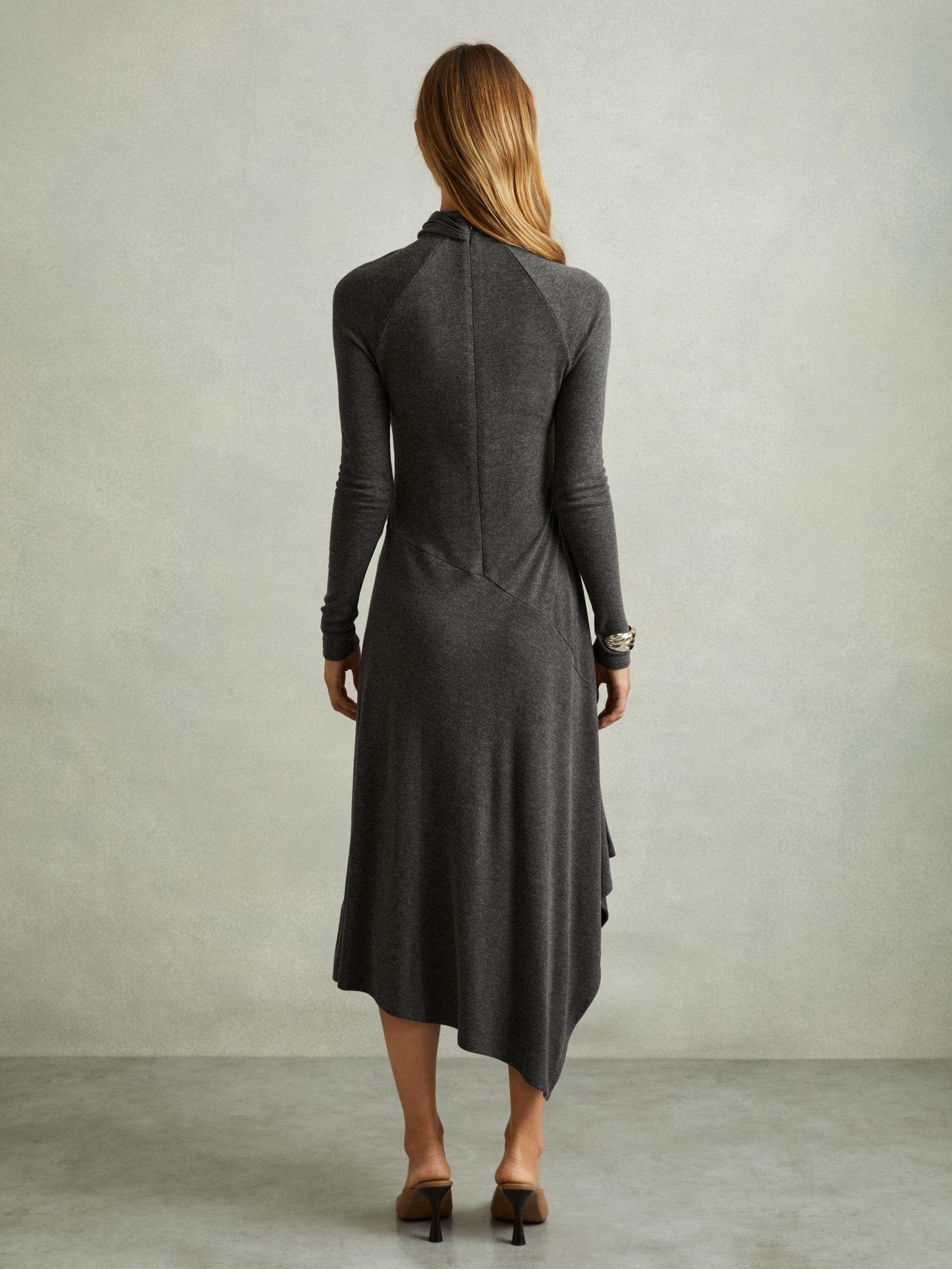 Jersey Drape Asymmetric Midi Dress in Grey Product Image