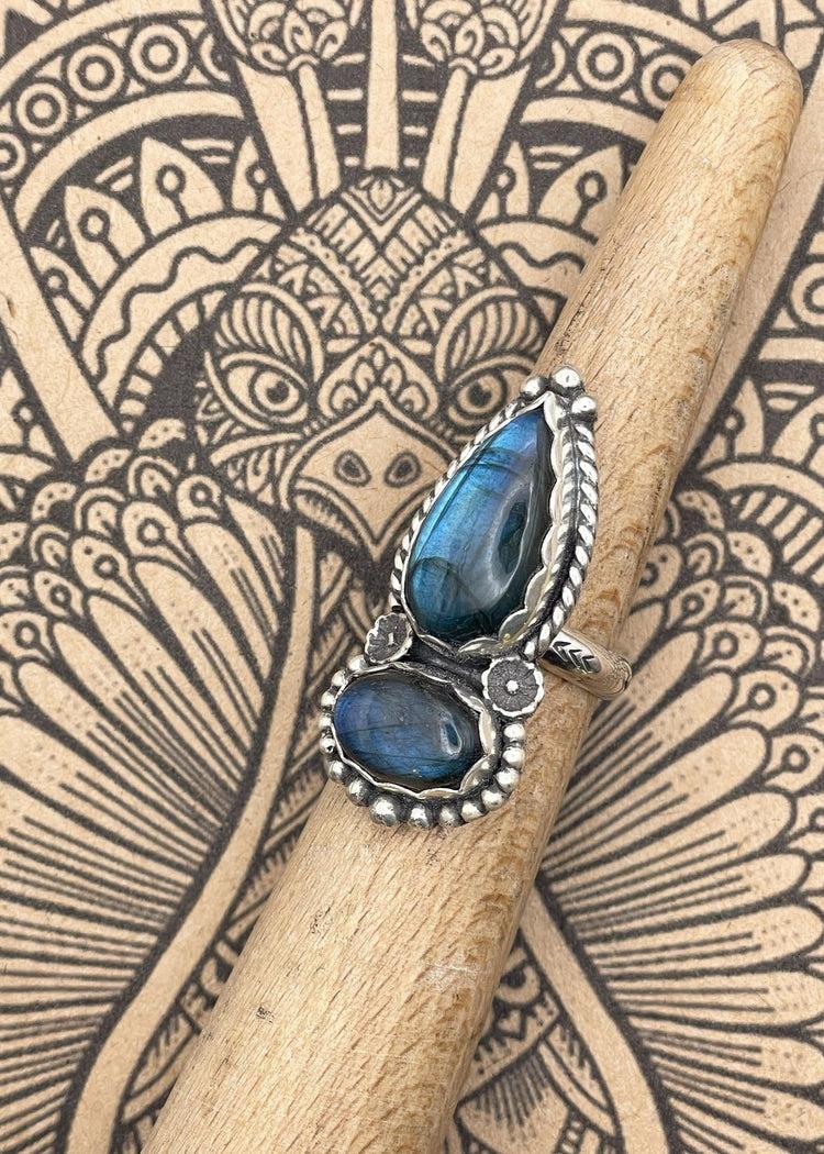 Sterling Silver Double Stone Labradorite Ring Product Image