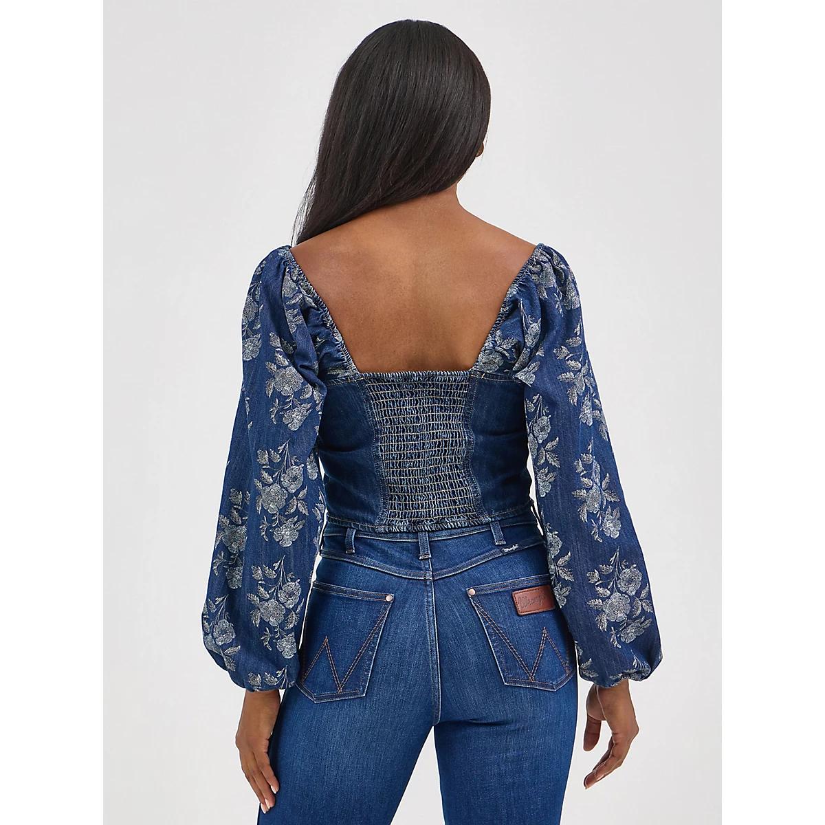 Women's Wrangler Denim Cropped Blouse in Dark Denim Product Image