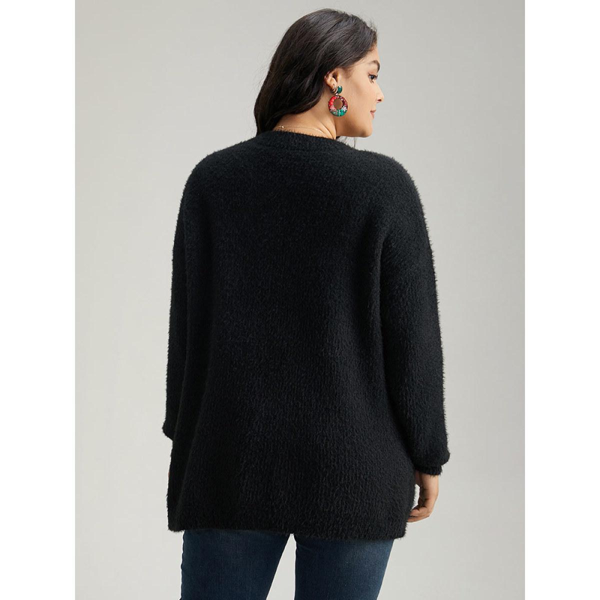 Plus Size Sequin Christmas Heart Graphic Pullover Black Women Casual Loose Long Sleeve Round Neck Festival-Christmas Pullovers BloomChic 12/L Product Image