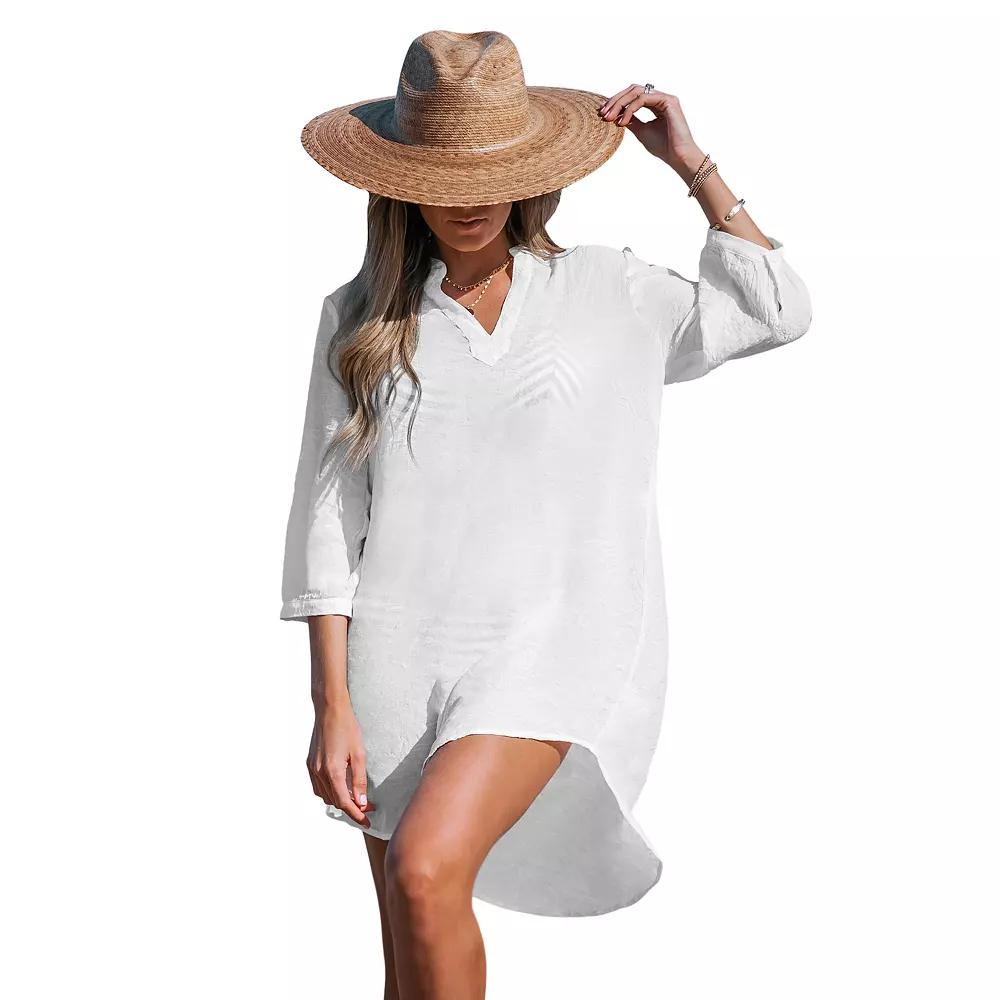 Women's Cupshe V-Neck Cover-Up Shirt Dress, Size: Large, White Product Image