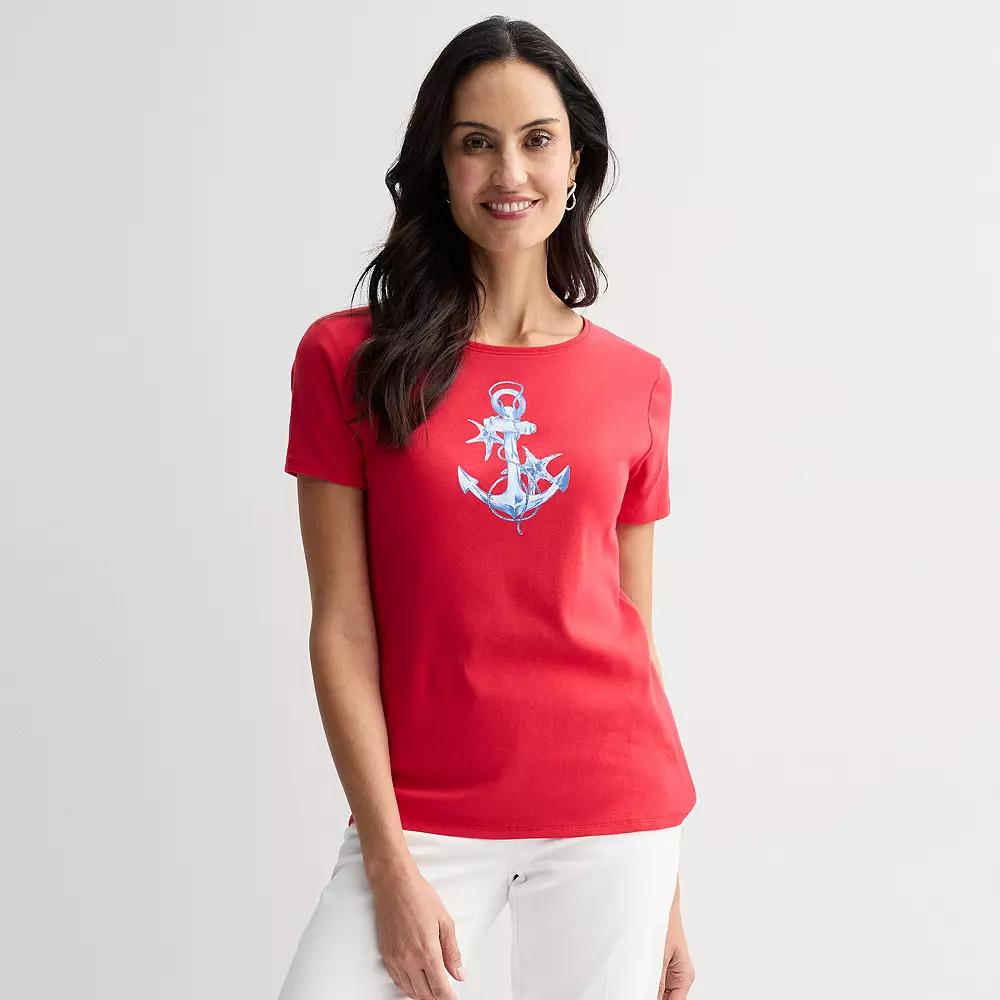 Women's Croft & Barrow® Essential Crewneck Tee, Size: Medium, Poppy Anchor Graphic Product Image