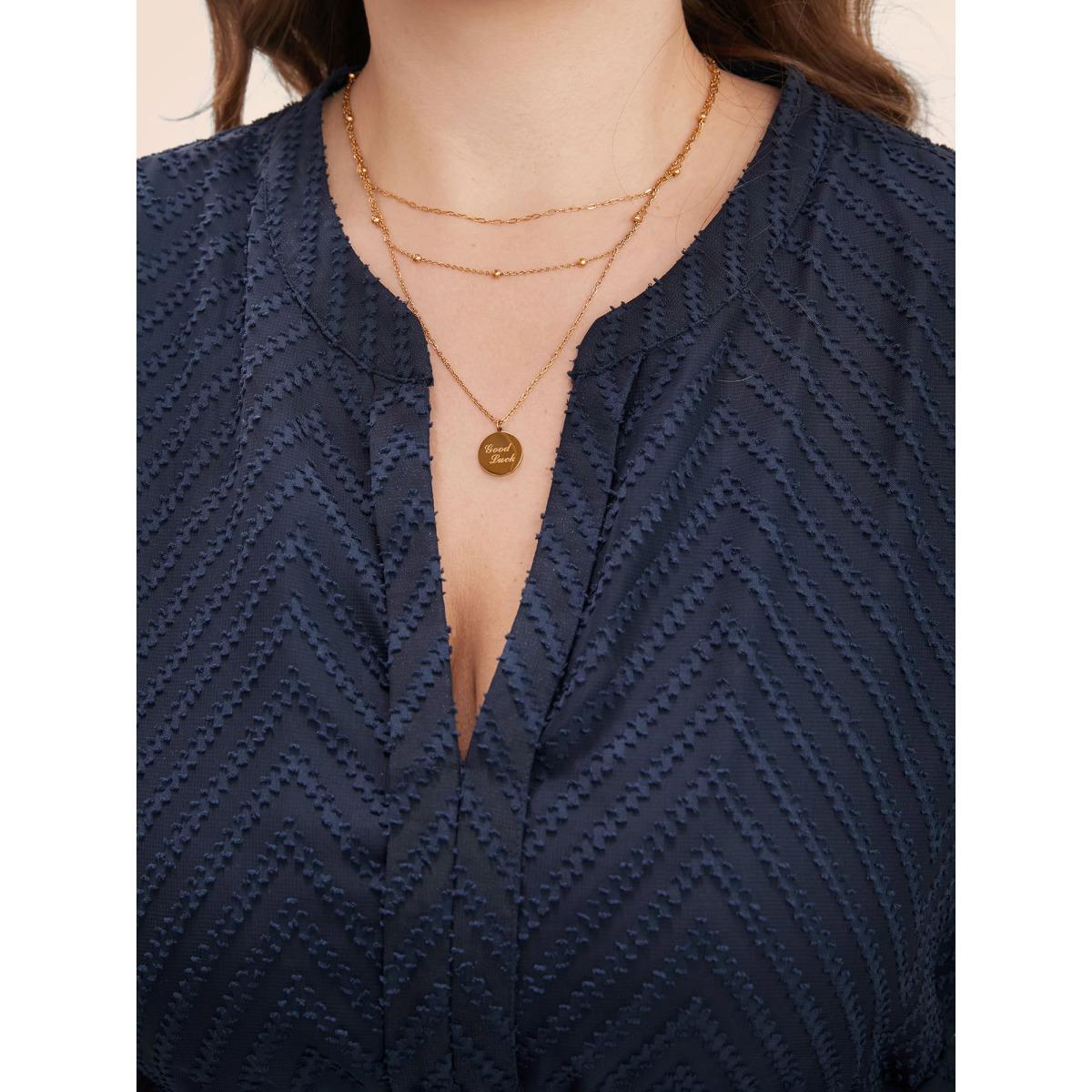 Plus Size Solid Geometric Pocket Mesh Lantern Sleeve Belted Dress Navy Women Office Pocket Flat collar with V-notch Short sleeve Curvy Midi Dress BloomChic 22-24/3X Product Image