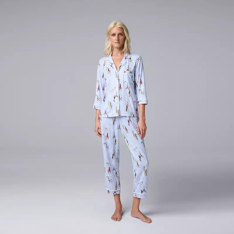 Women's Simply Vera Vera Wang 3/4-Sleeve Pajama Top & Crop Pajama Pants Set, Size: Medium, Peri Novelty Product Image