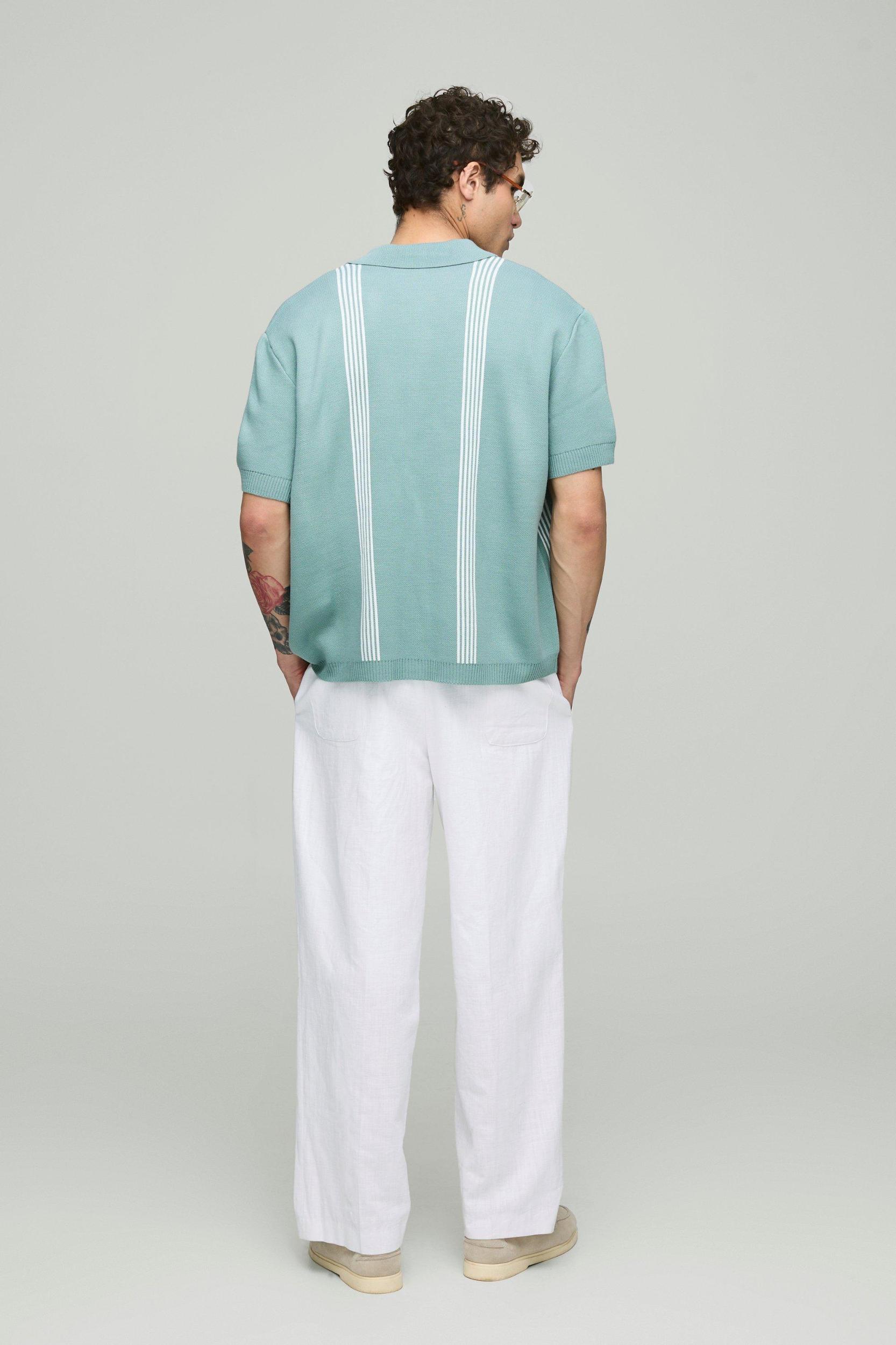 Boxy Knitted Stripe Shirt | boohooMAN USA Product Image