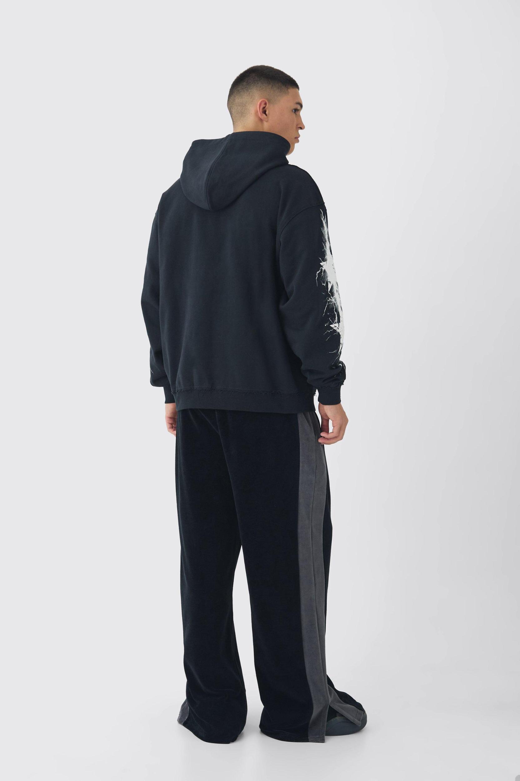 Oversized Loopback Raw Seams Worldwide Printed Hoodie | boohooMAN USA Product Image