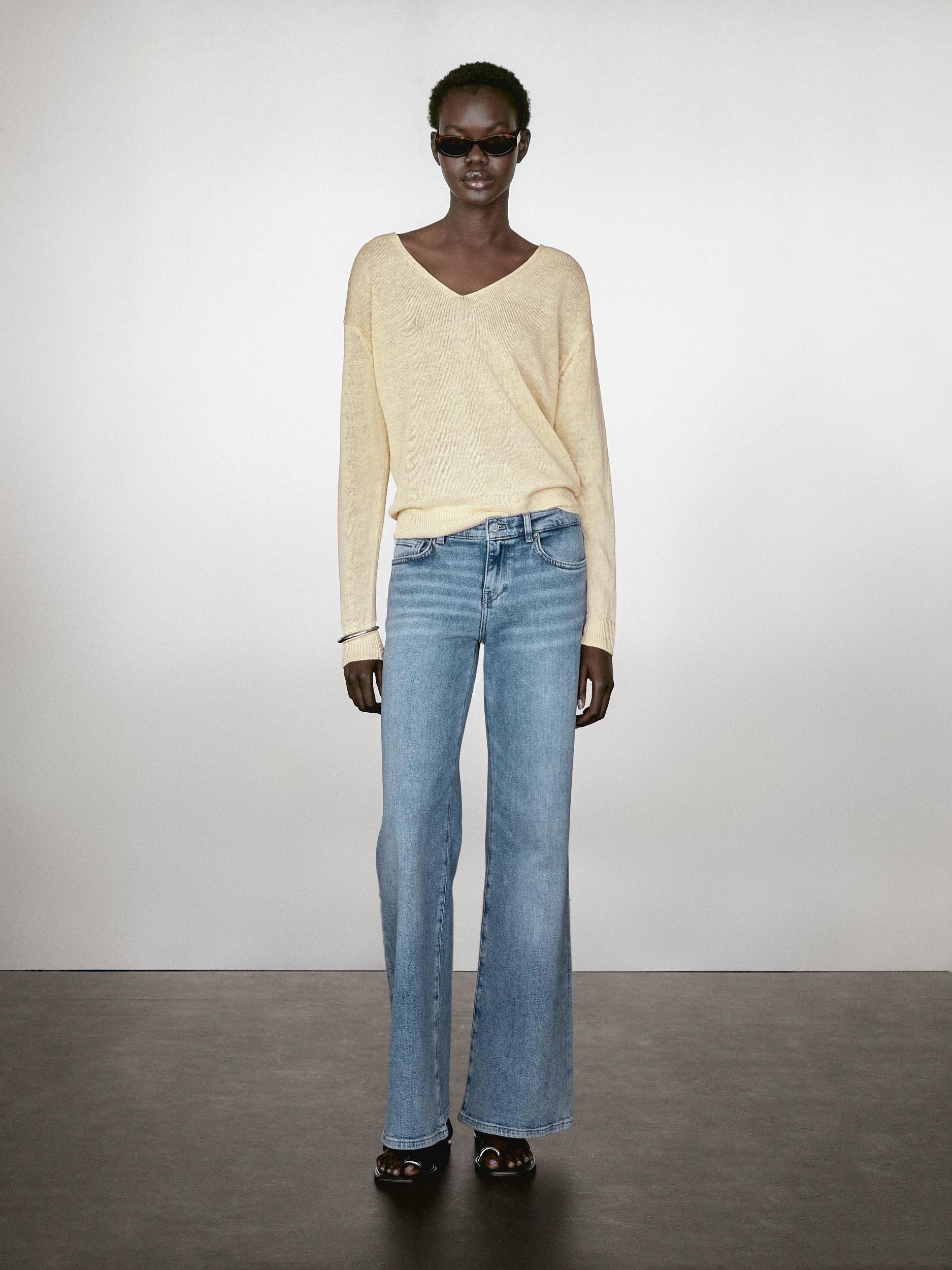 100% linen long sleeve knit sweater Product Image