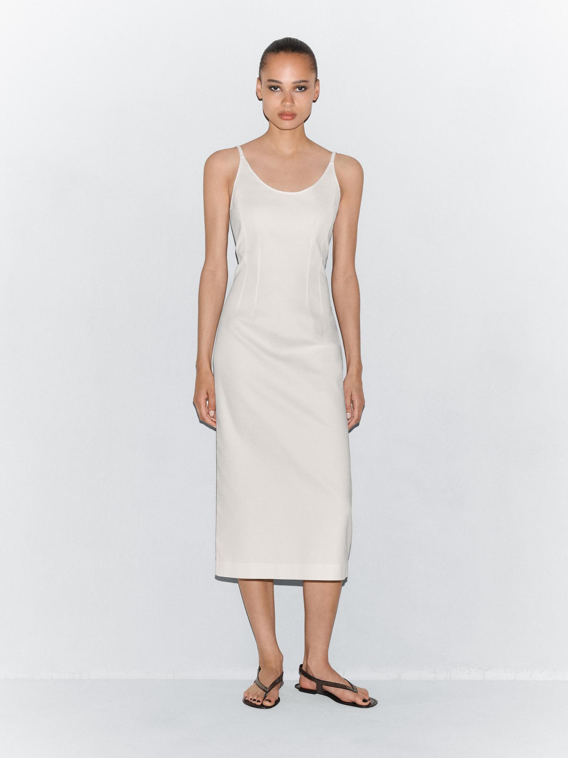 Cotton blend strappy midi dress Product Image