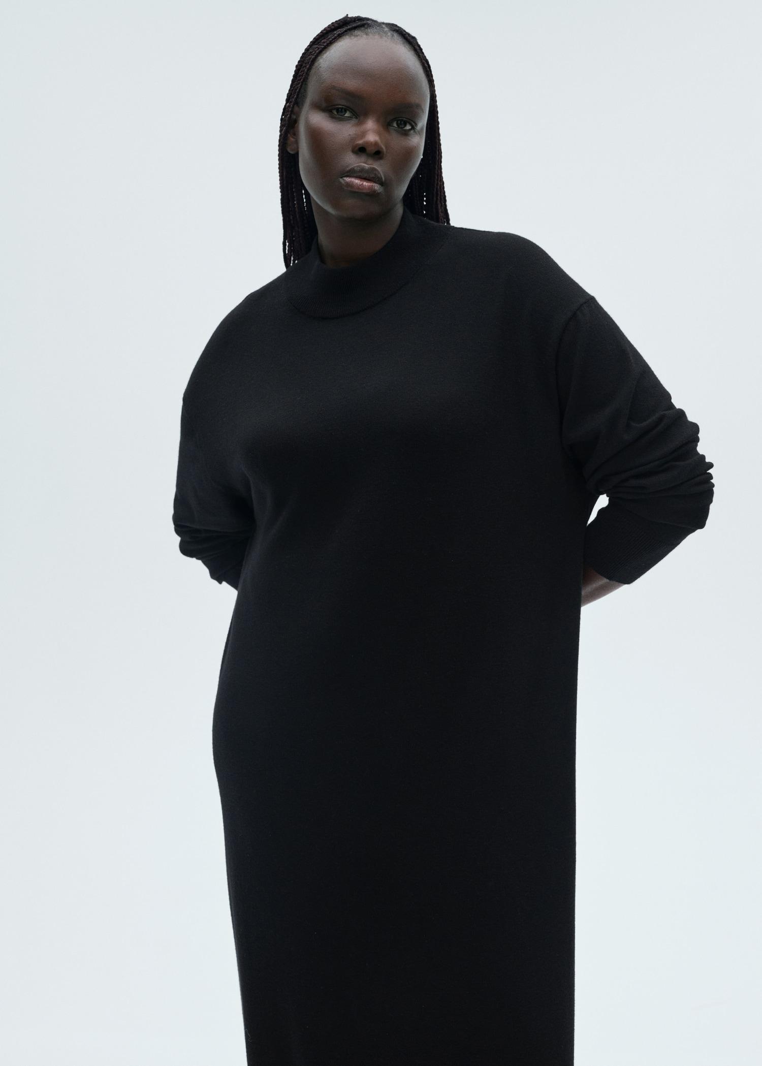 Perkins-neck knitted dress - Women | MANGO USA Product Image