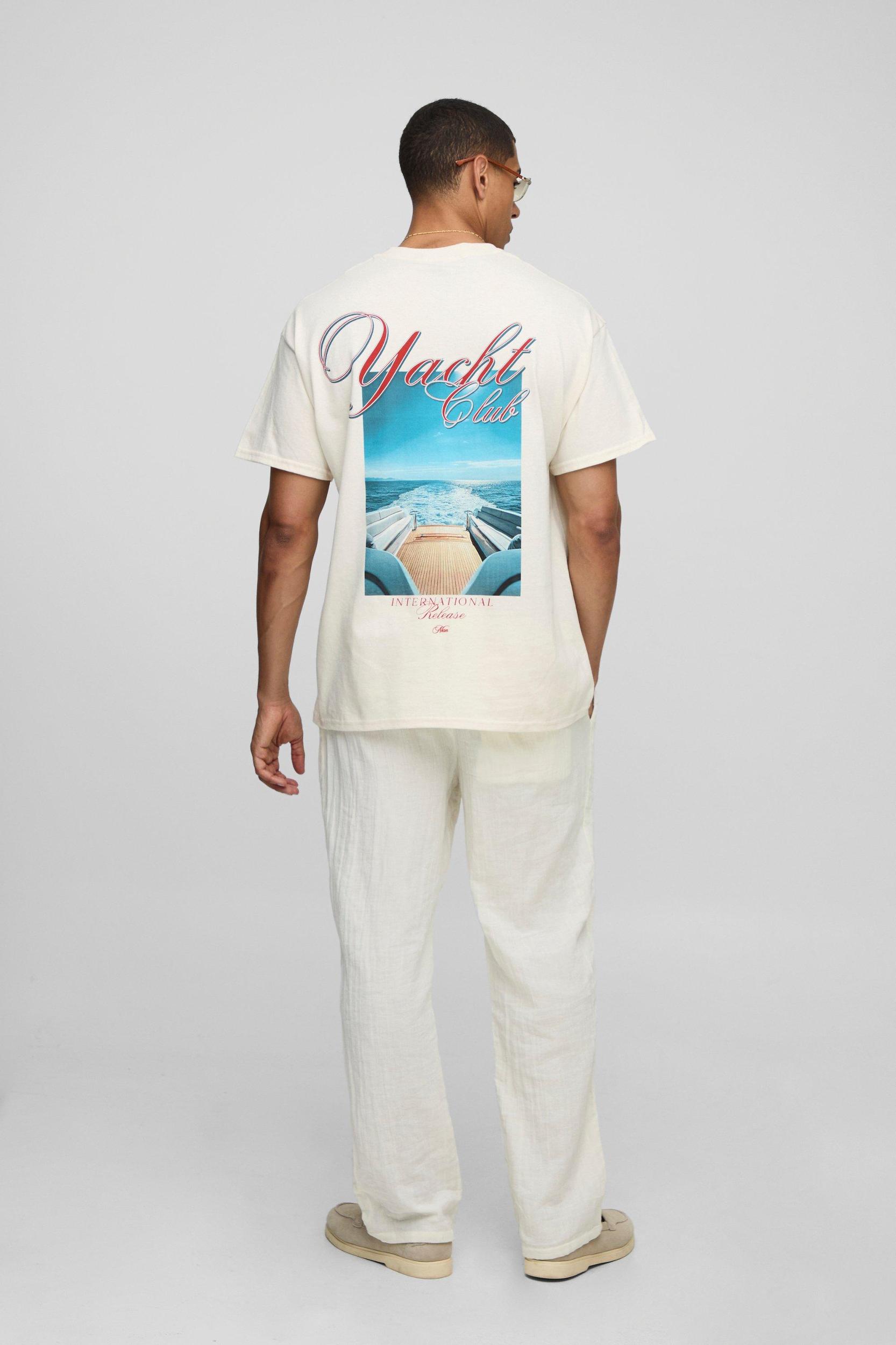 Ecru Oversized MAN Yacht Club Printed T-Shirt | boohooMAN USA Product Image