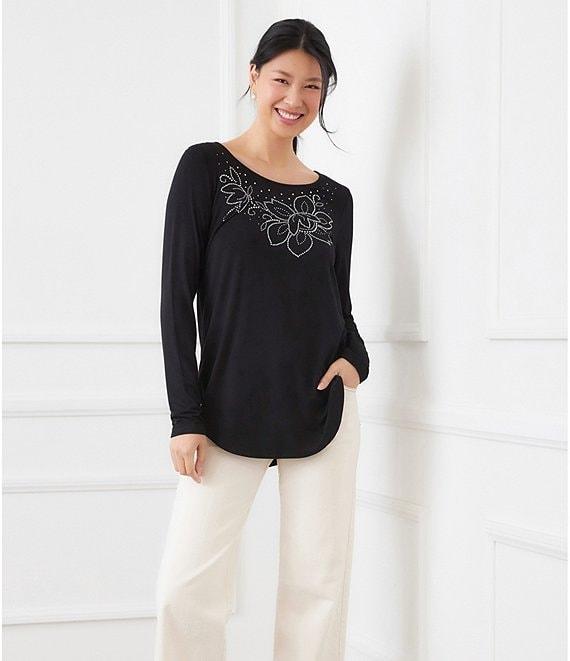 Karen Kane Floral Embellished Scoop Neck Long Sleeve Top Product Image