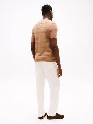 Open-Neck Stripe Knit Sweater Polo Product Image