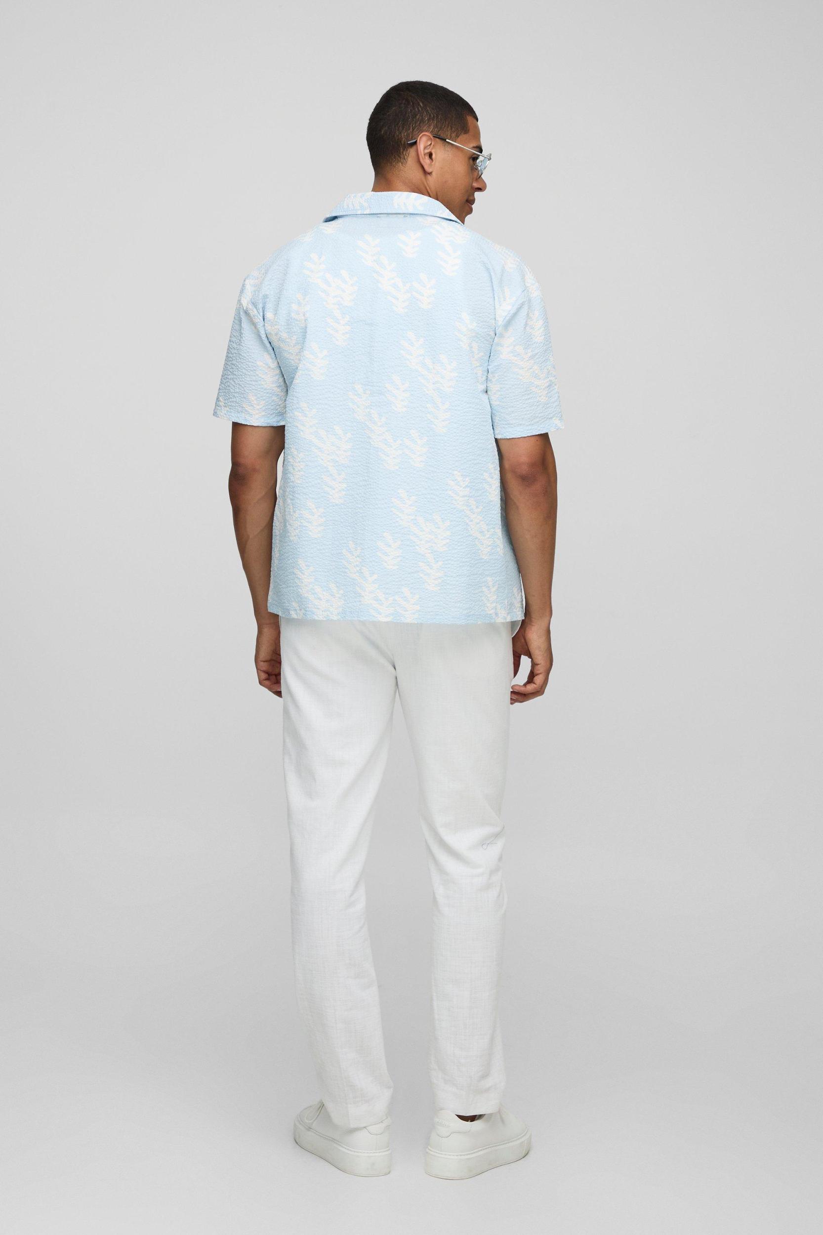 Oversized Leaf AOP Seersucker Shirt | boohooMAN USA Product Image