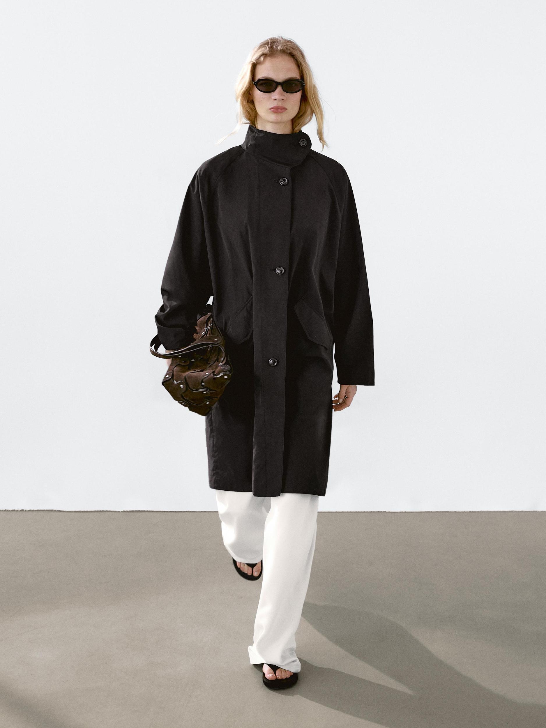 Oversize flowing trench coat in water-repellent fabric Product Image