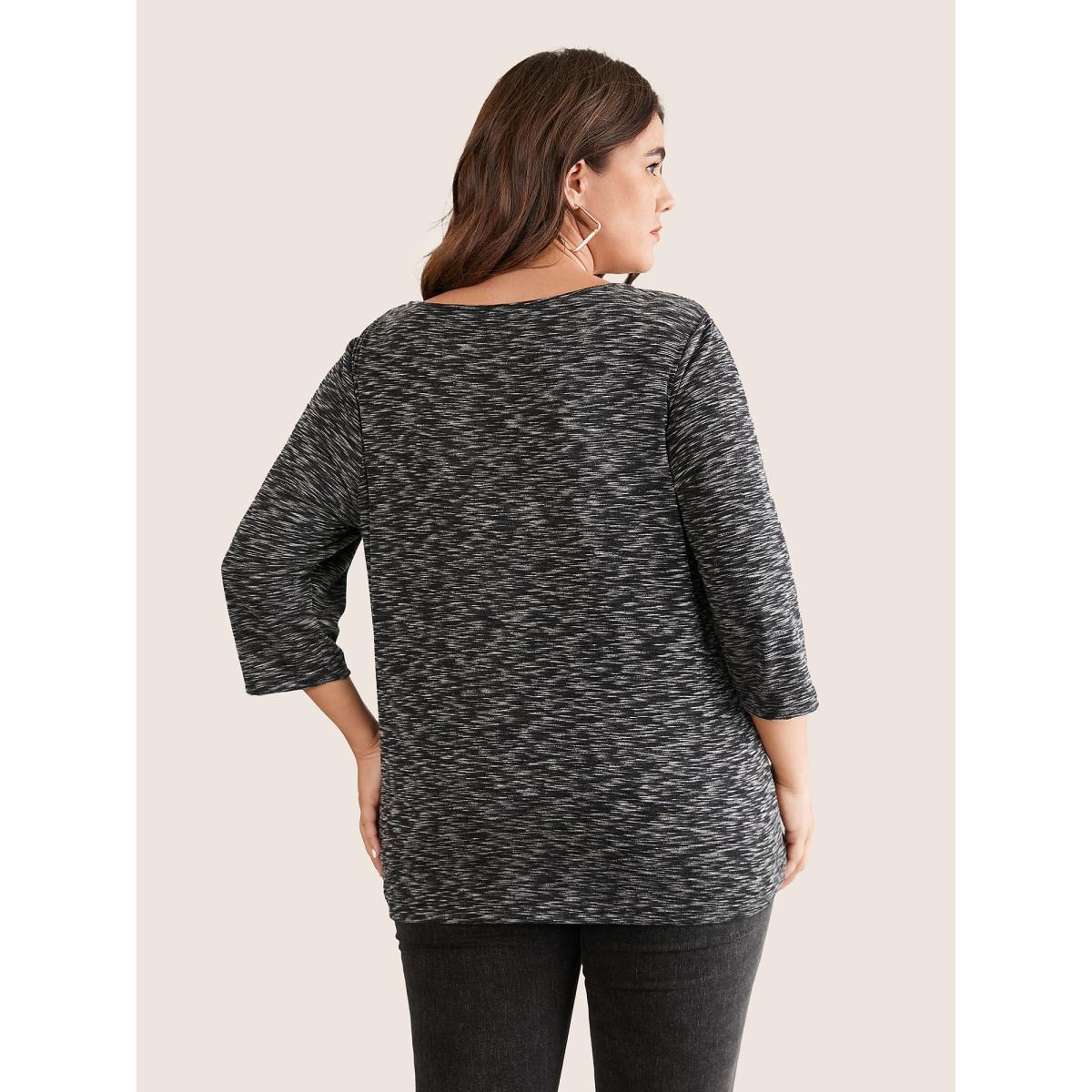 Plus Size Heather Keyhole Twist Front T-shirt Black Women Casual Heather Plain Keyhole Cut-Out Dailywear T-shirts BloomChic 12/L Product Image