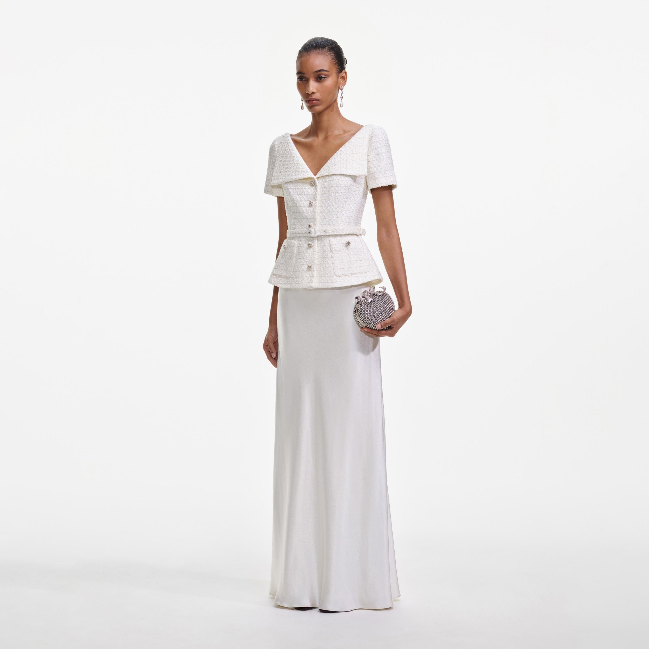 Cream Boucle Tailored Maxi Dress Product Image