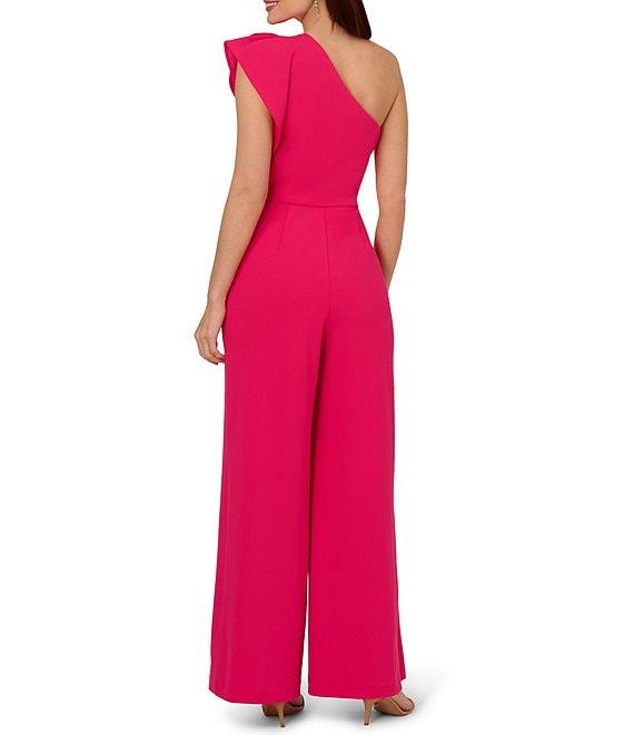 Adrianna Papell One Shoulder 3D Flower Applique Asymmetrical Walk Thru Crepe Jumpsuit Product Image